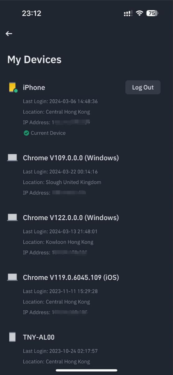Binance device management dashboard