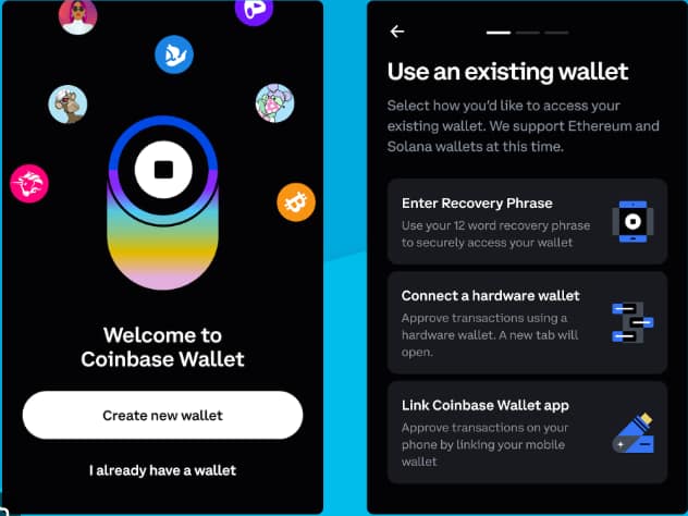 Coinbase Wallet's simple interface with educational content and tips
